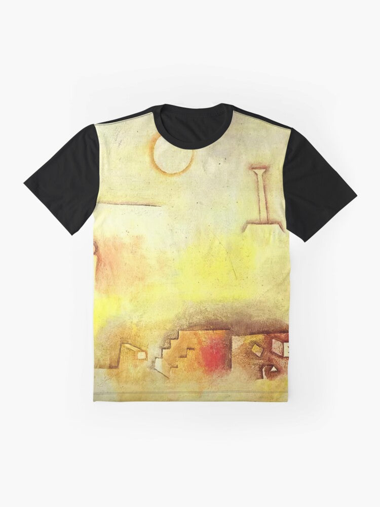 "Iconic 'Castle and Sun' painting by Paul Klee on a graphic t-shirt" - Flat lay