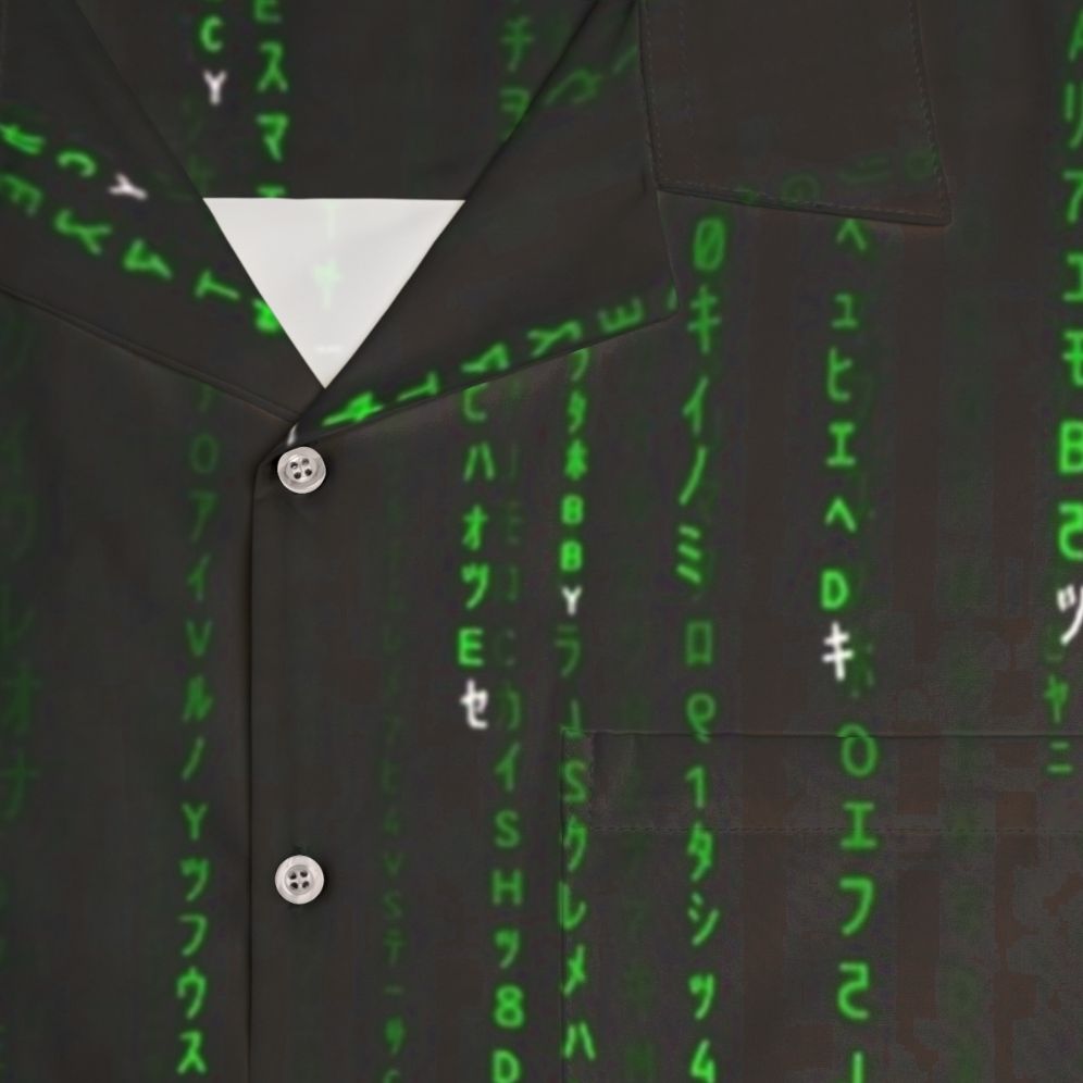 Matrix Green Hawaiian Shirt with Coded Pattern - Detail