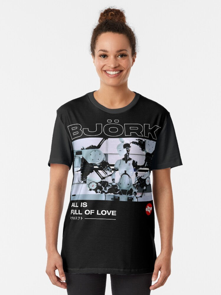 Bjork 'All is Full of Love' Iconic Graphic T-Shirt featuring the pop art style singer - Women