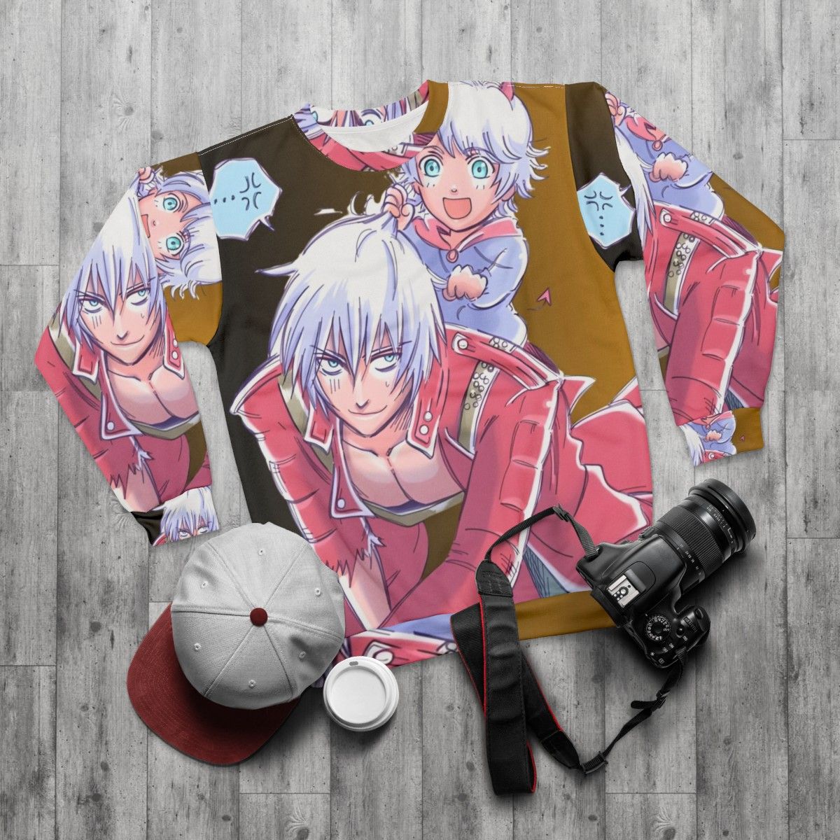 Devil May Cry fan art inspired sweatshirt design - flat lay