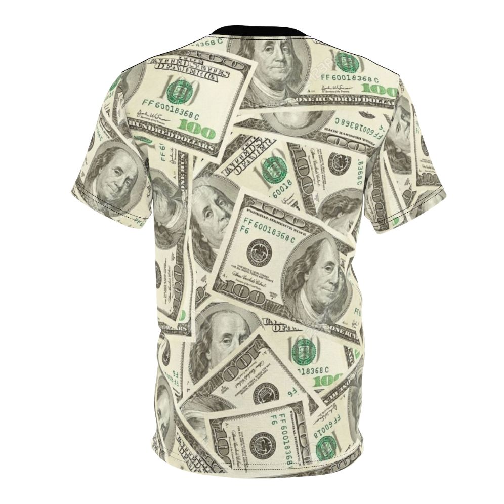 Stylish t-shirt featuring a cool, graphic design of 100 dollar bills. - Back