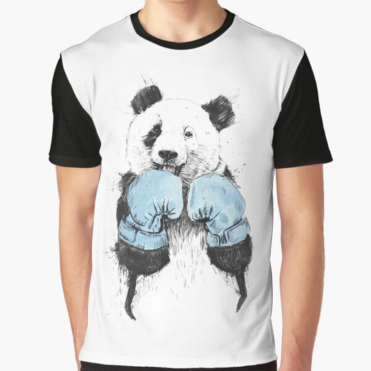 Illustration of a cute panda wearing boxing gloves on a graphic t-shirt