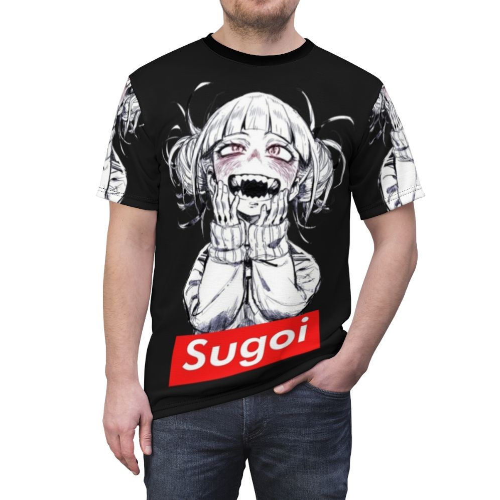 Anime-inspired graphic t-shirt with a "Sugoi" design and internet culture references - men front