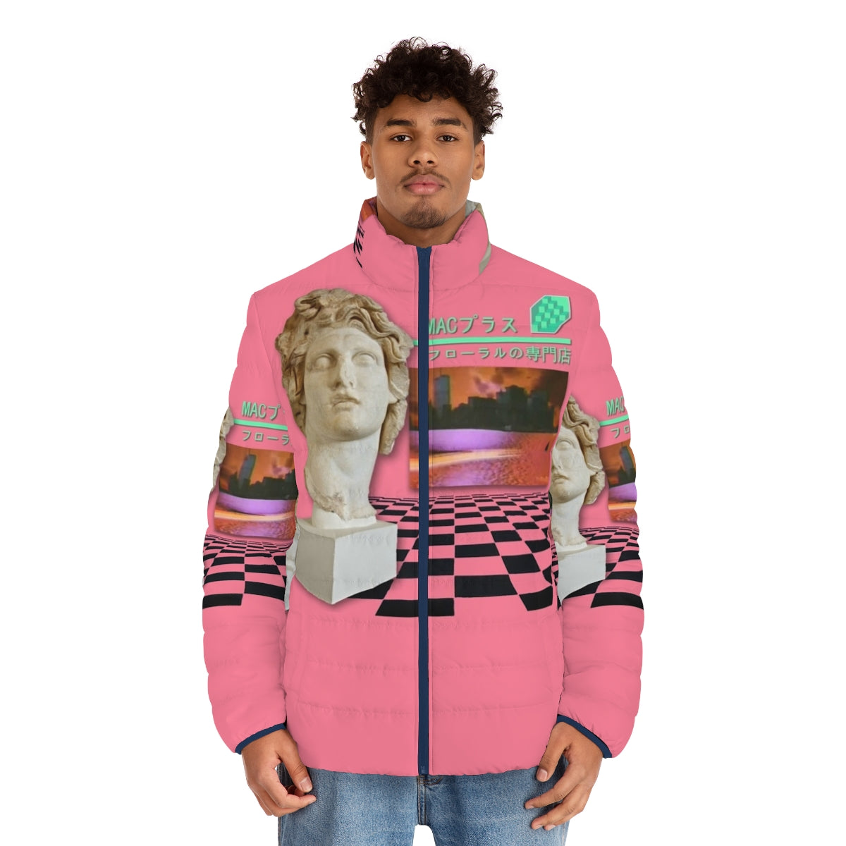 Macintosh Plus Floral Shoppe vaporwave-inspired puffer jacket - men front