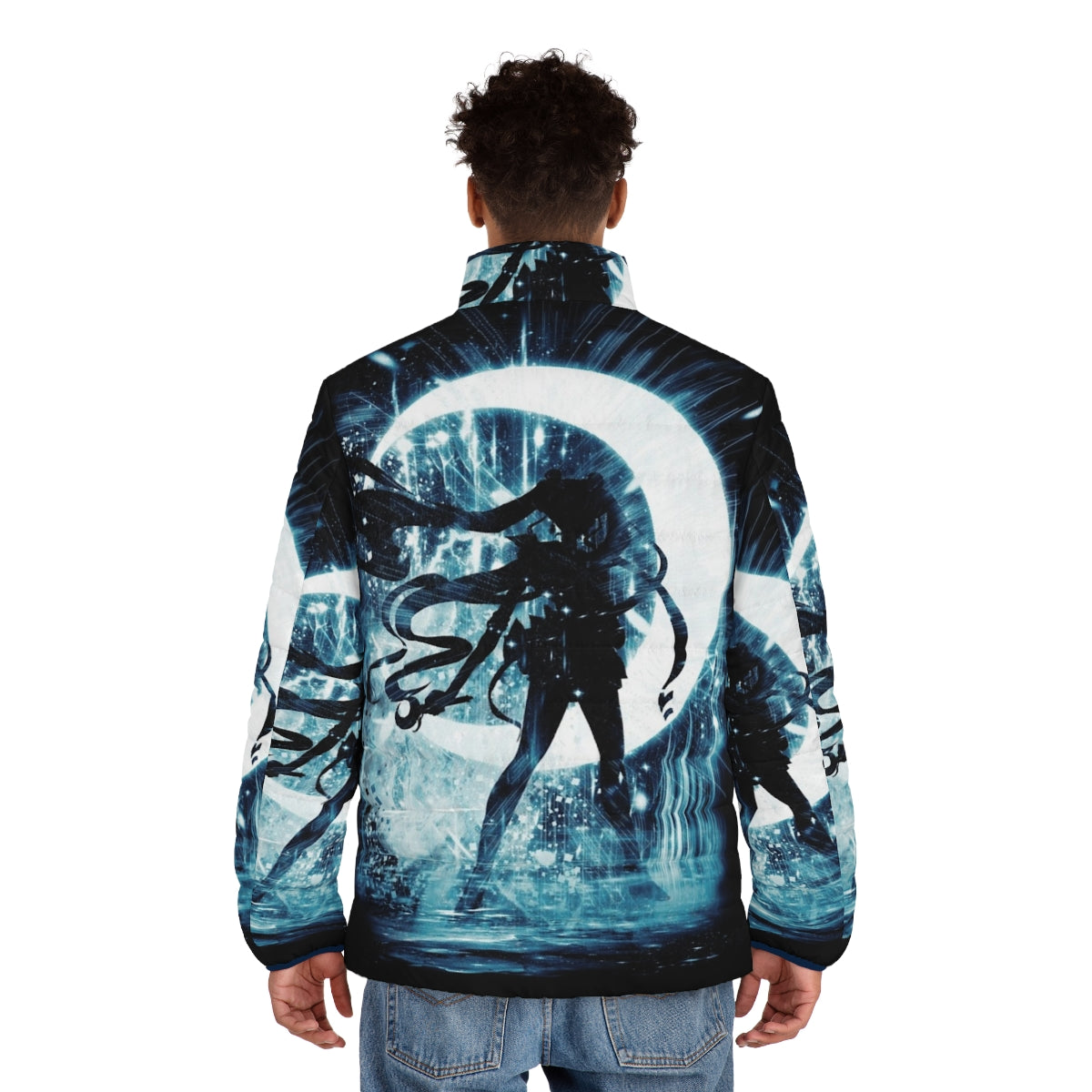 Lunar-themed puffer jacket with moon and celestial design - men back