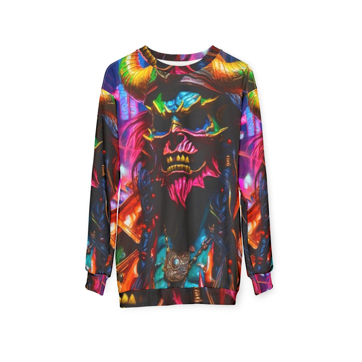 Neon Pirate Sweatshirt with Graffiti and Demonic Designs - hanging