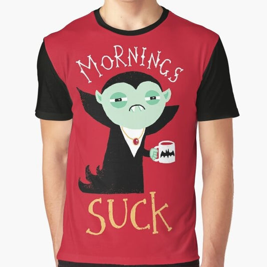 Mornings Suck Funny Vampire Graphic T-Shirt