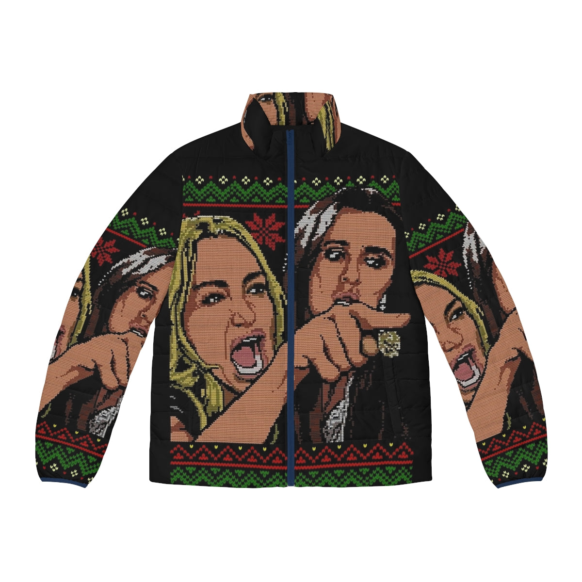 Woman Yelling at Cat Meme Ugly Christmas Sweater Puffer Jacket