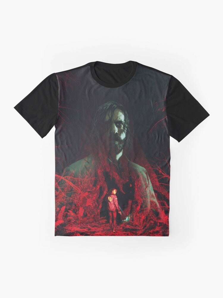 Alan Wake 2 video game graphic t-shirt design - Flat lay