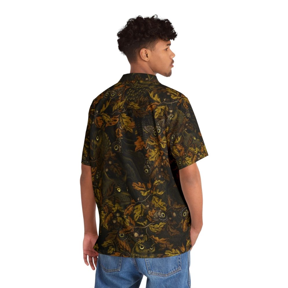 Autumn leaves Hawaiian shirt with owls and camouflage pattern - People Back