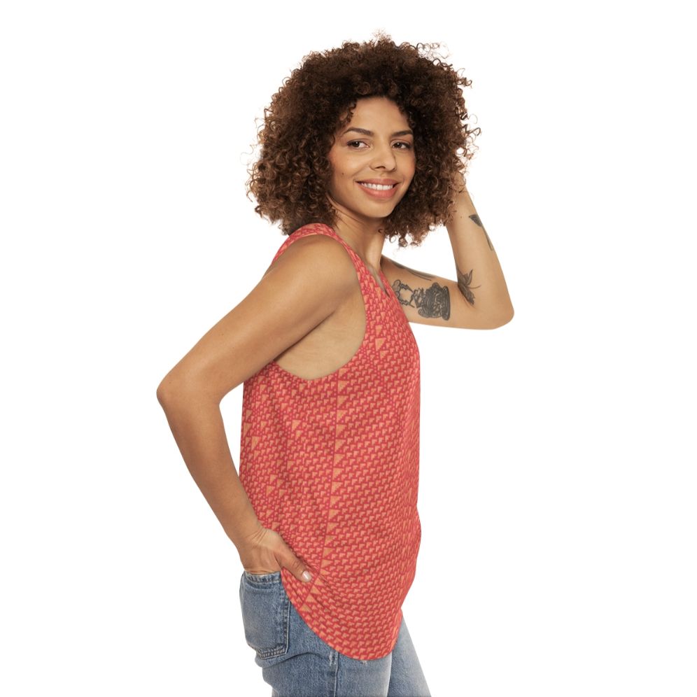 Unisex tank top featuring the "Rule 110" cellular automata pattern - women side