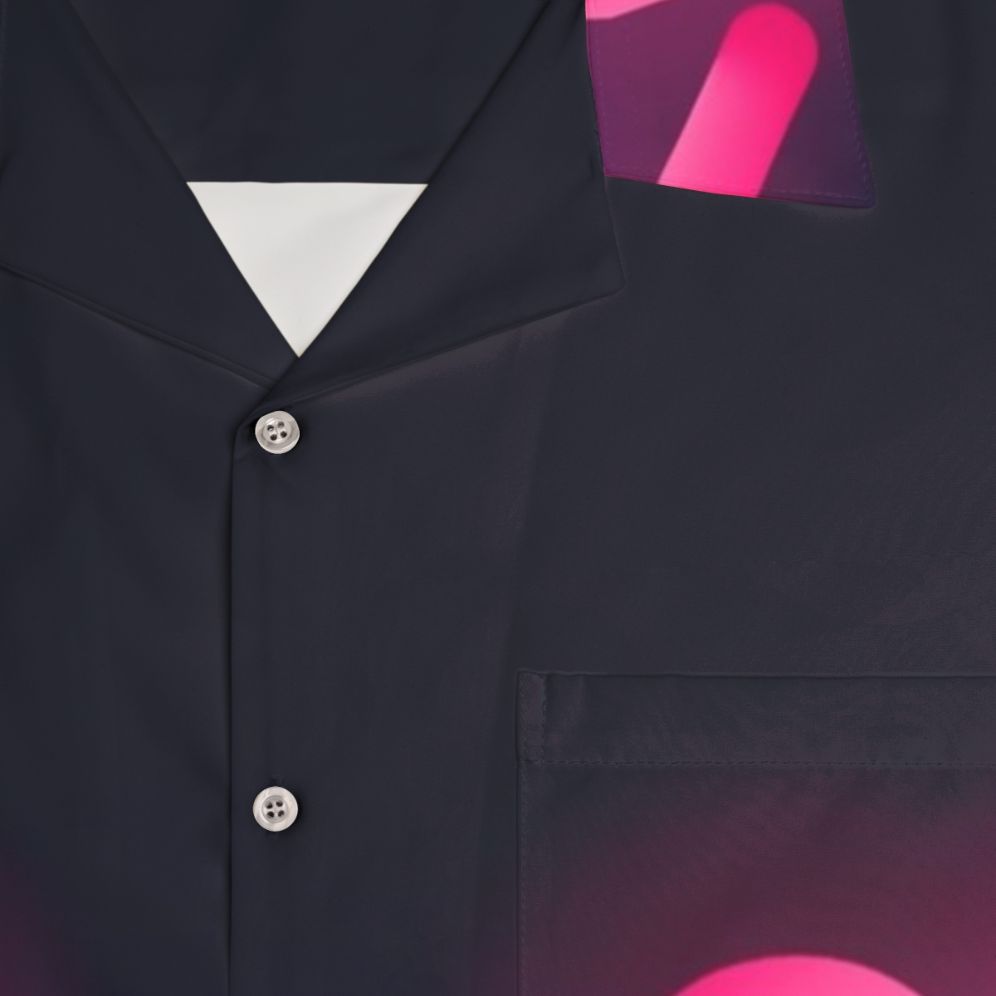 Caravan Springs Lone Mae Hawaiian Shirt with Neon Pink Glowing Midnight Design - Detail