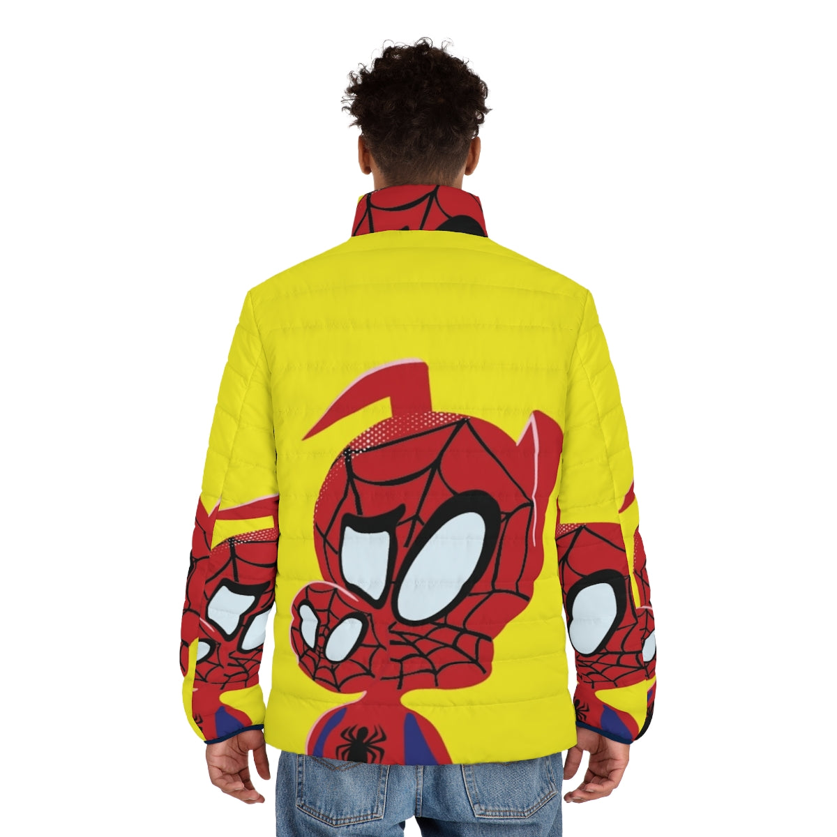 Into the Spiderverse Spider Ham Superhero Puffer Jacket with comic book character design - men back