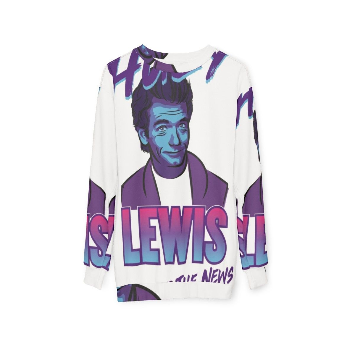 Soft 80s Sweatshirt featuring Huey Lewis and The News - hanging