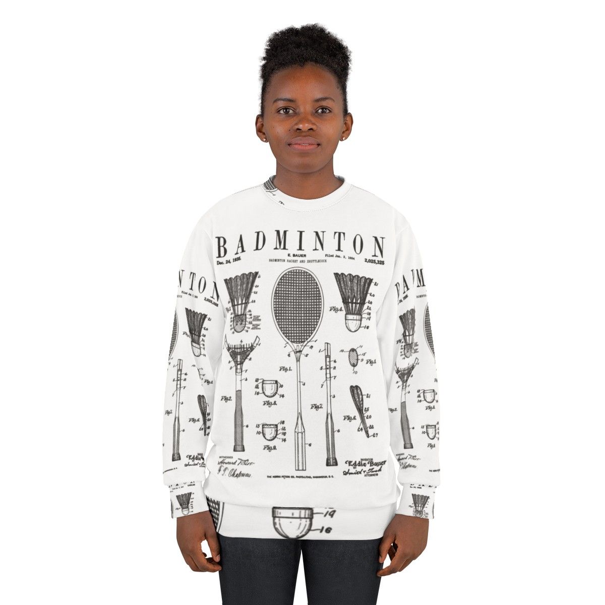 Vintage Badminton Patent Art Print Sweatshirt - women