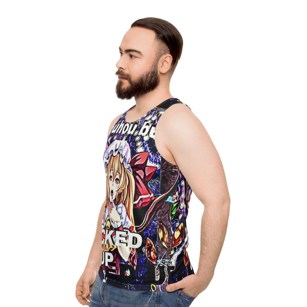 Touhou inspired unisex tank top with a funny, meme-like design - men side