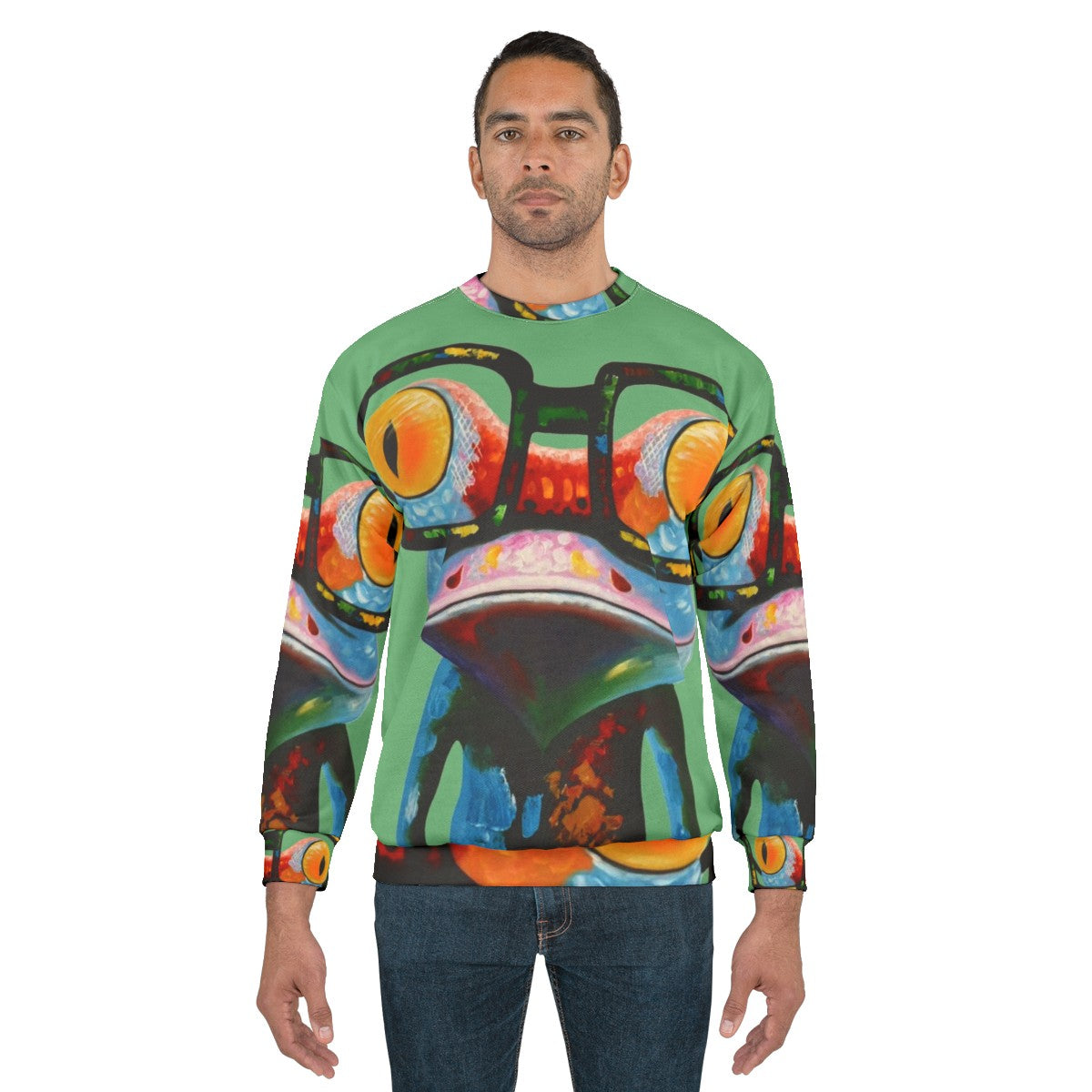 Hipster frog nerd glasses sweatshirt - men