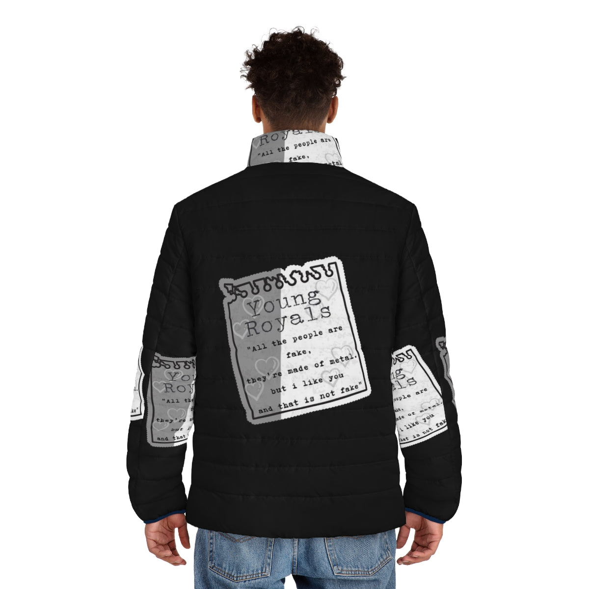 Young Royals Netflix Series Inspired Puffer Jacket with Quotes - men back