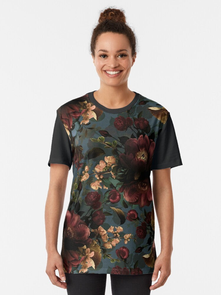 Mystic botanical night garden moody floral graphic design on t-shirt - Women