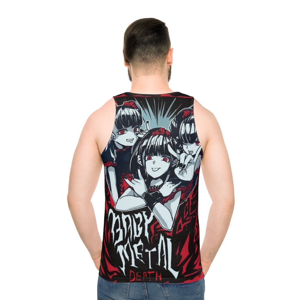 Babymetal inspired unisex tank top featuring kawaii anime and heavy metal graphic - men back