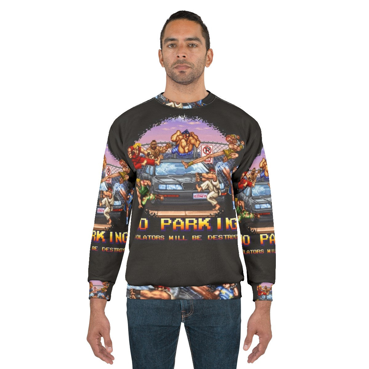 No Parking Violators Will Be Destroyed 8-Bit Gaming Sweatshirt - men