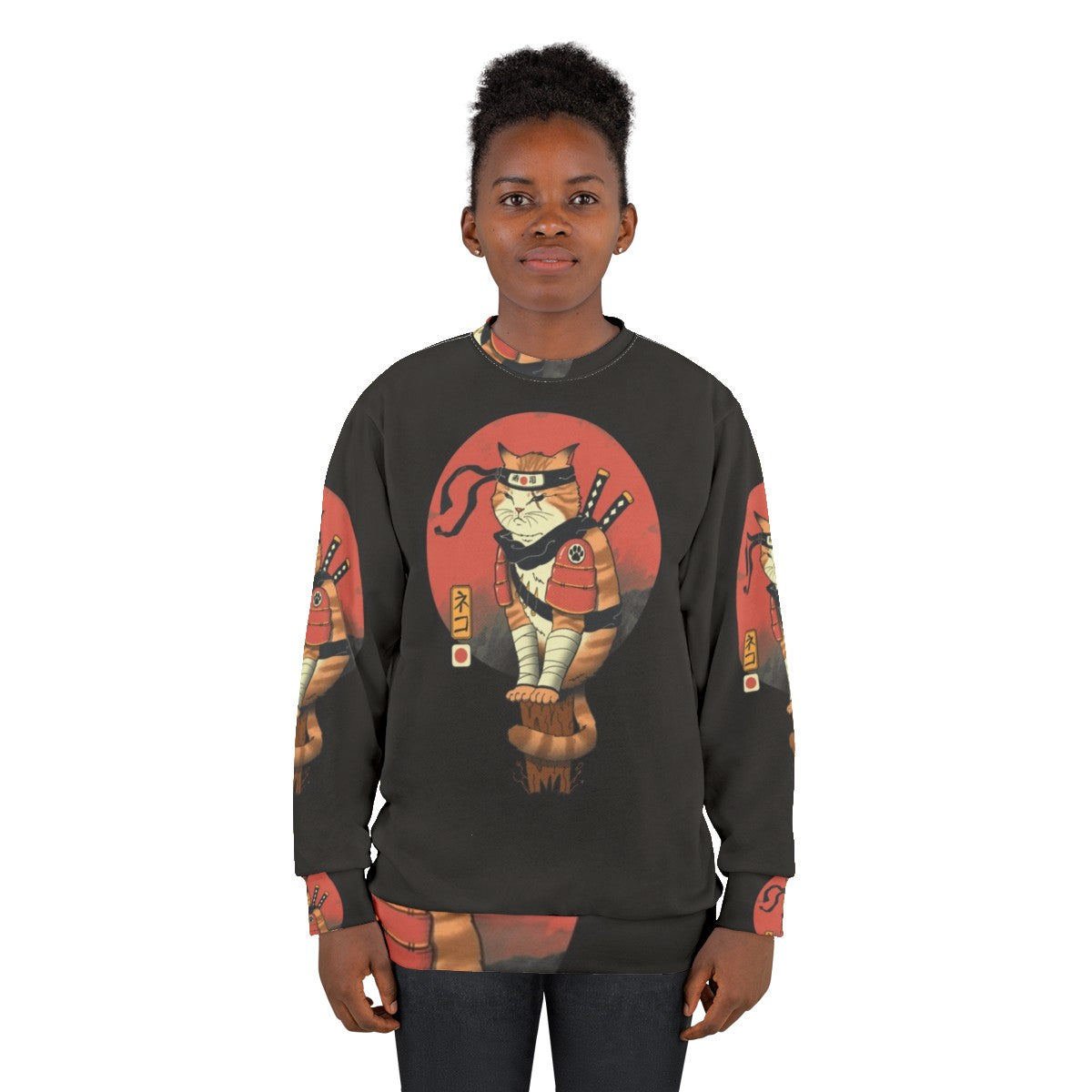 Shinobi cat sweatshirt featuring Japanese art and traditional design - women