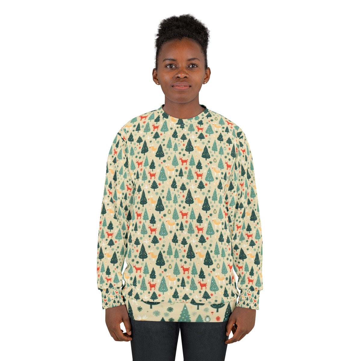 Festive Christmas seamless sweatshirt with reindeer design - women