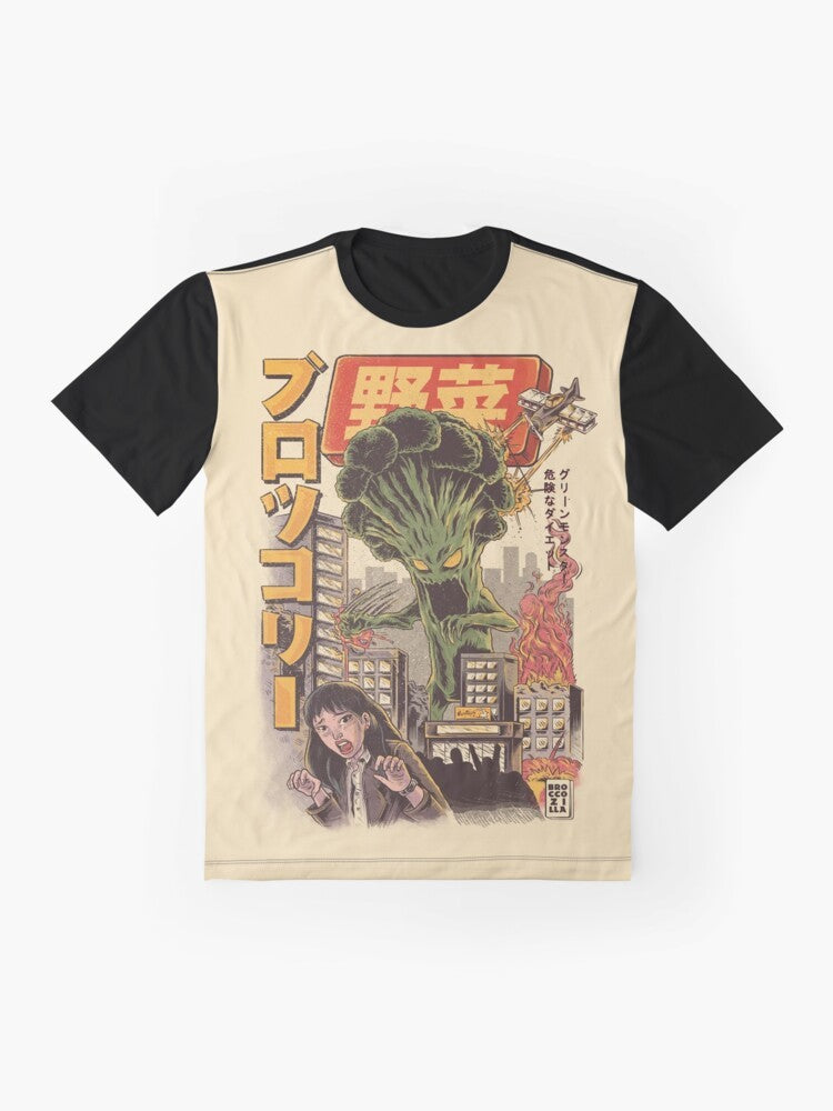 Broccozilla - An anime-inspired graphic tee featuring a broccoli monster character - Flat lay