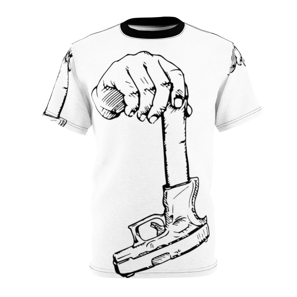 Stylish t-shirt with a trap and drill inspired design featuring an extended clip or magazine