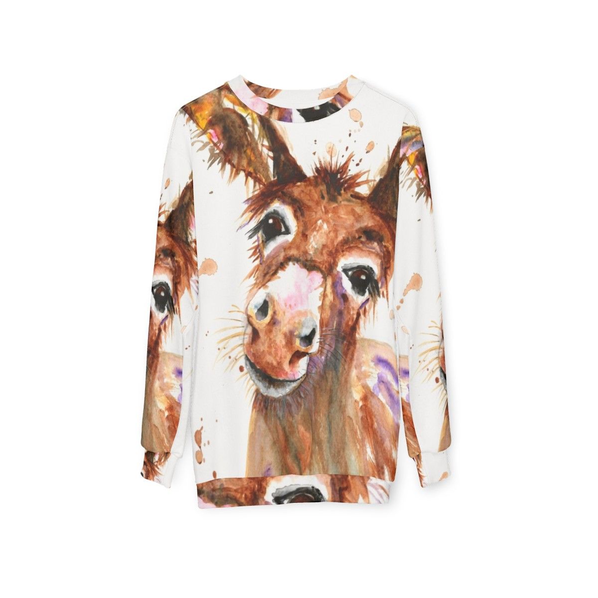 Cute donkey face printed on a cozy sweatshirt - hanging