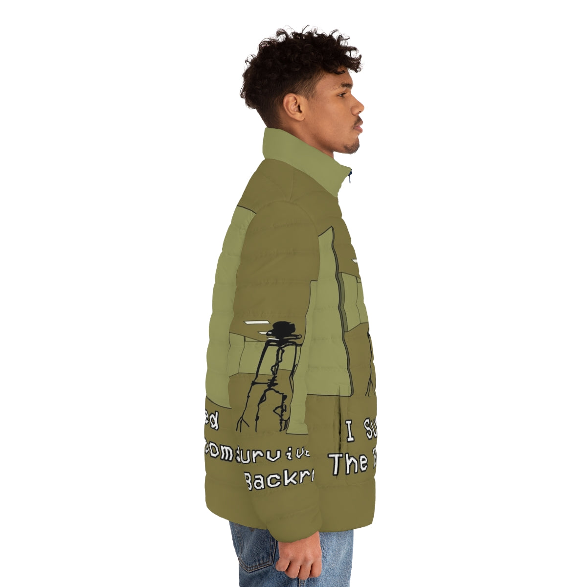 "I Survived the Backrooms" Puffer Jacket with focus keyword "the backrooms" - men side right