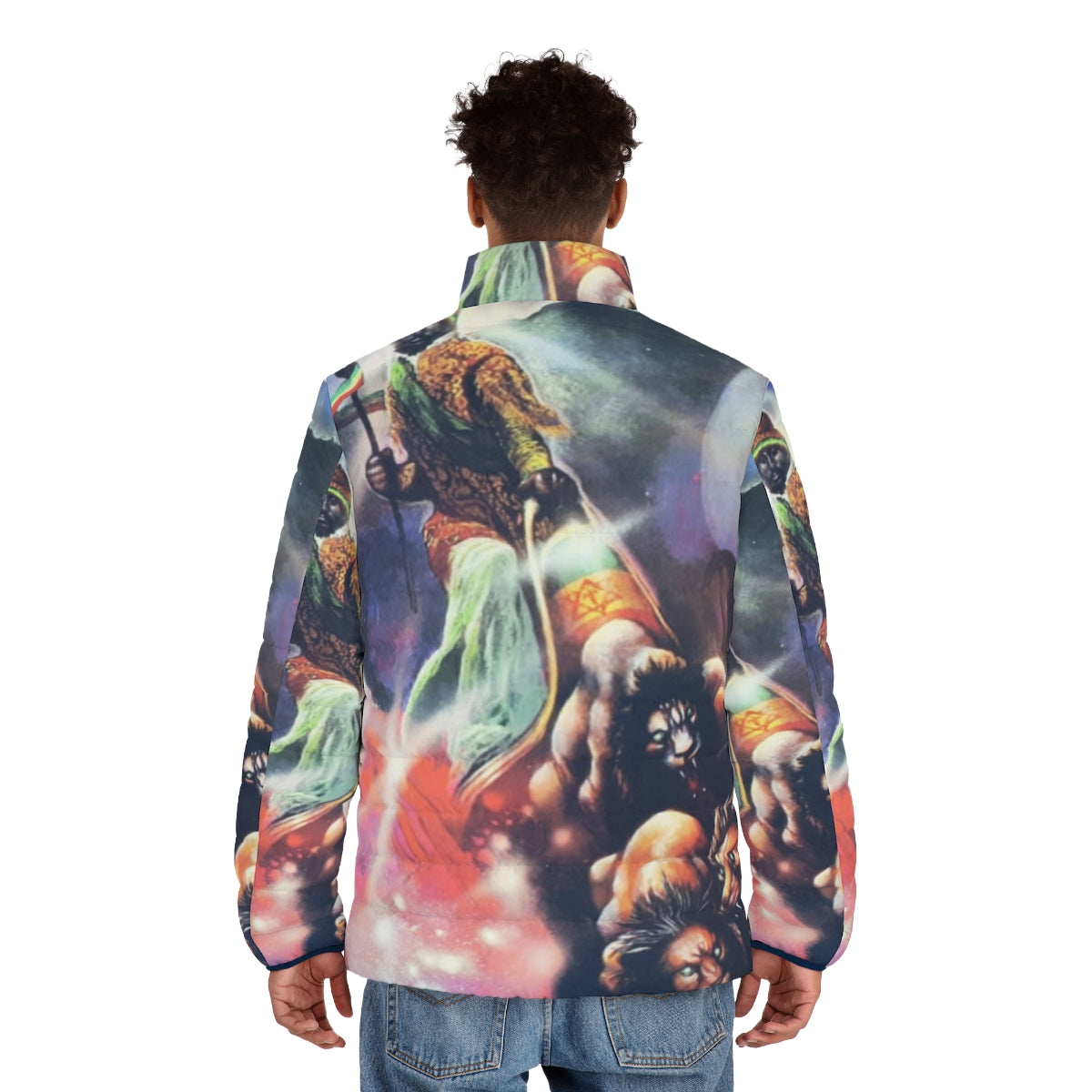 Dub Puffer Jacket with Reggae Inspired Graphics - men back