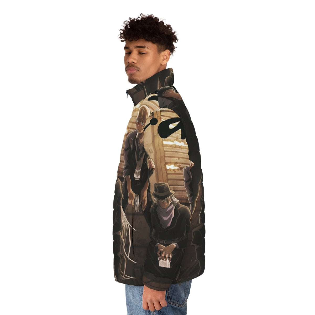 Stylish Detective Conan themed puffer jacket with iconic character designs - men side left