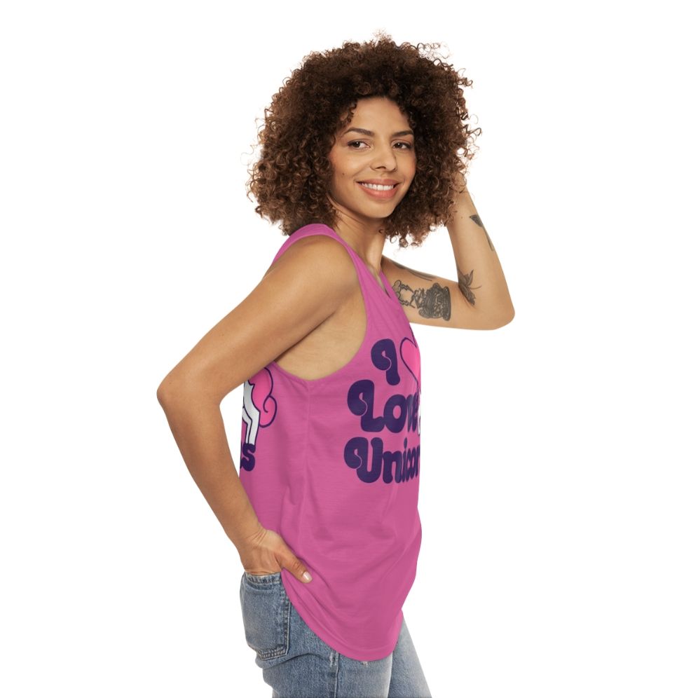 Retro unisex tank top with unicorn design - women side