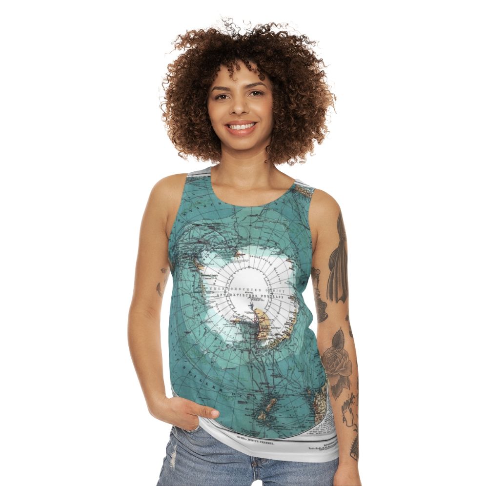 Vintage Antarctica map unisex tank top - women