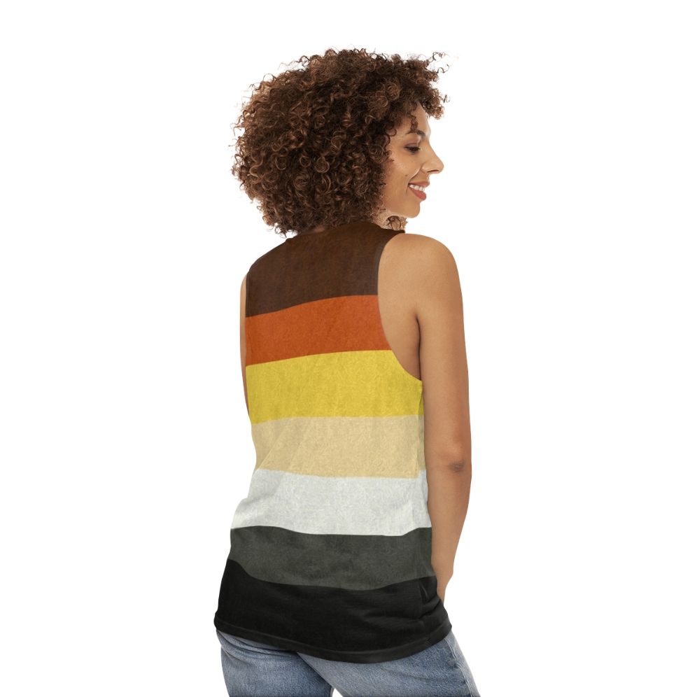 Gay bear pride flag colored background unisex tank top - women back