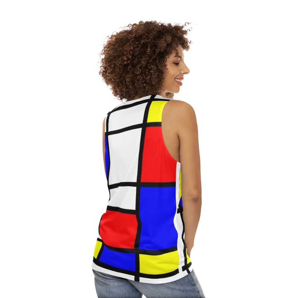 Unisex tank top with Mondrian-inspired abstract art design - women back