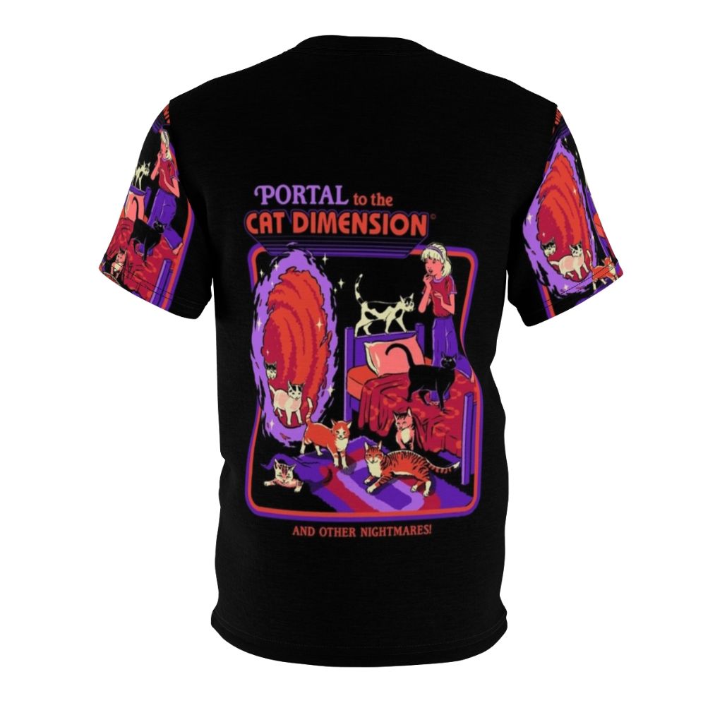 Dimensional Cat Sci-Fi Vintage T-Shirt featuring a portal to another dimension and a cat - Back