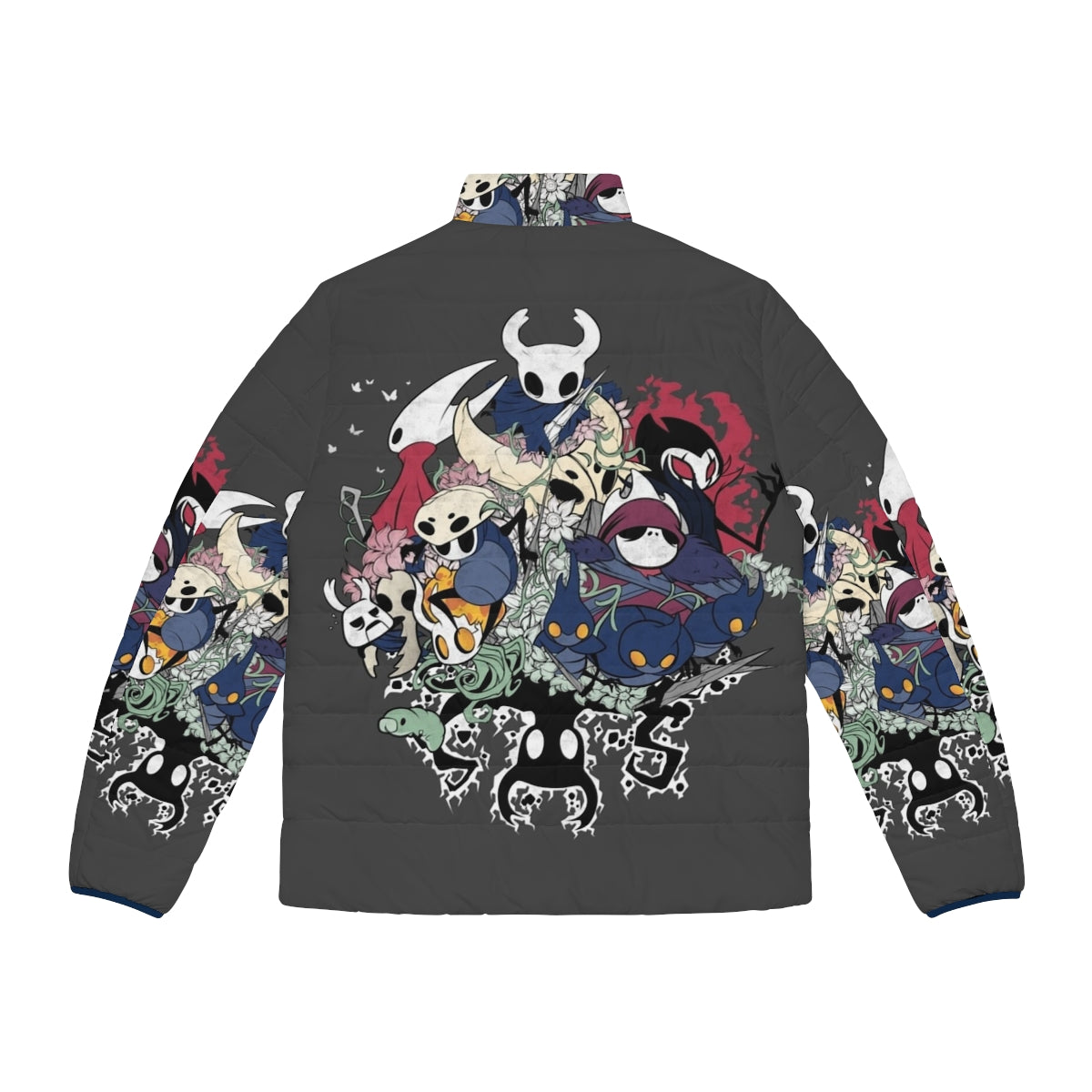 Hollow Knight Crew Neck Puffer Jacket with Hornet and Grimm Designs - Back