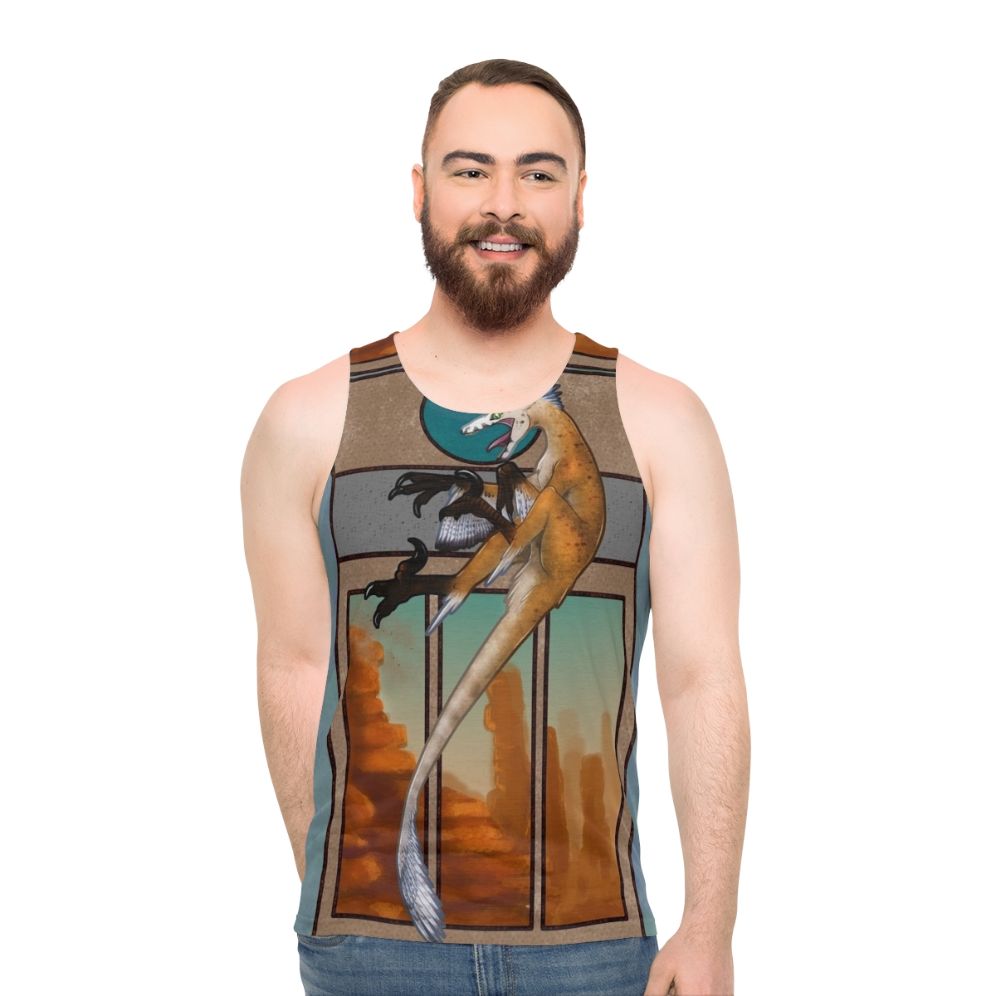 Feathered velociraptor dinosaur unisex tank top - men