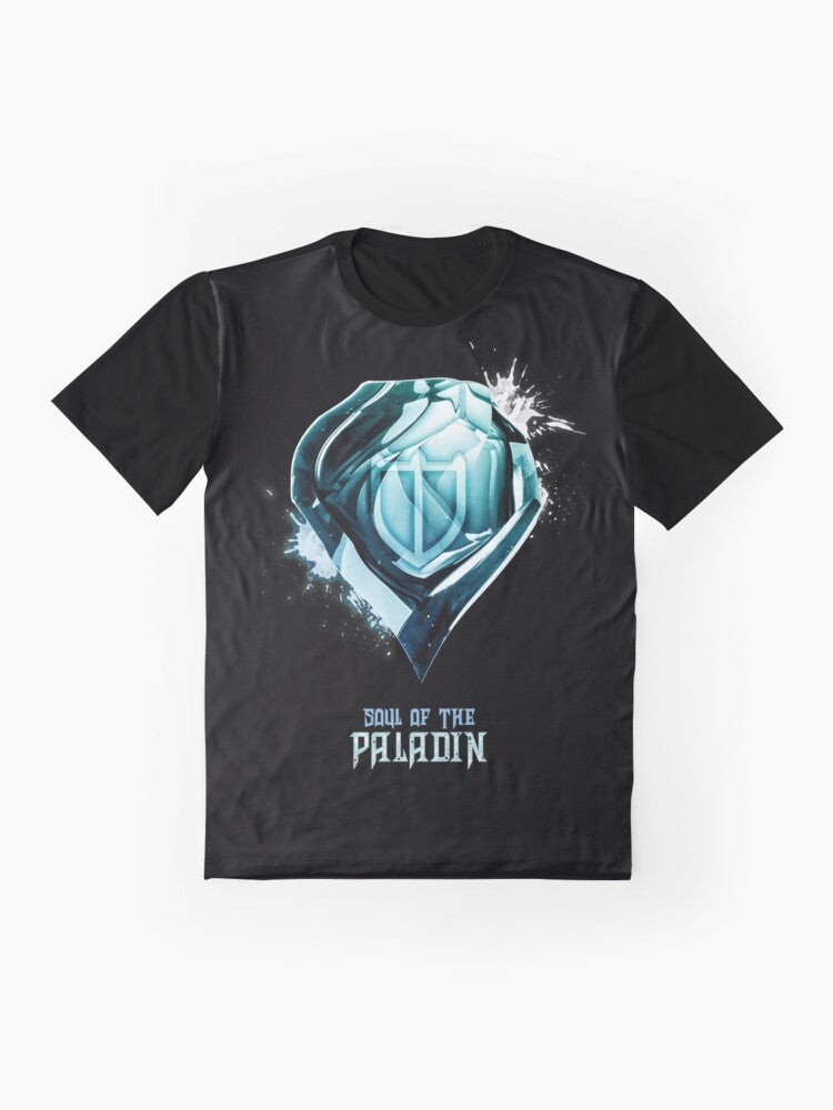 Final Fantasy XIV "Soul of the PLD" Graphic T-Shirt featuring the Paladin class crystal and sword and shield - Flat lay