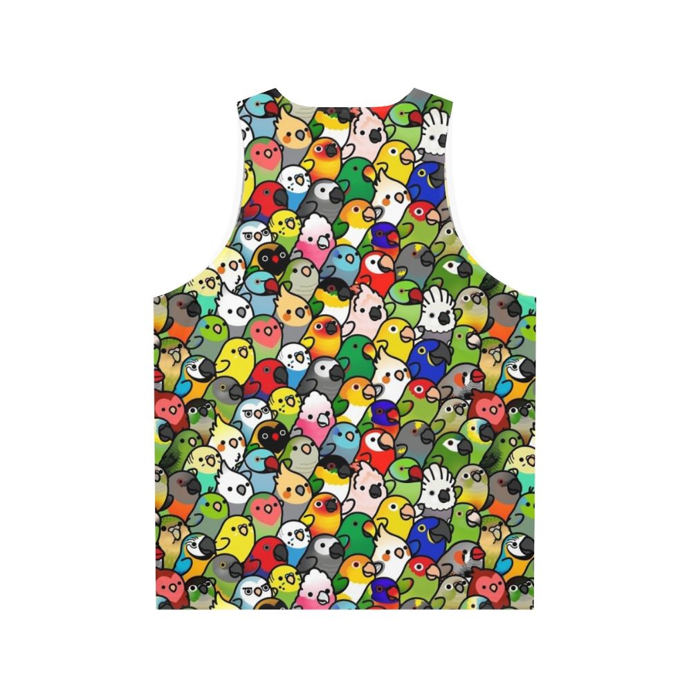 Unisex tank top with a vibrant tropical bird pattern - Back