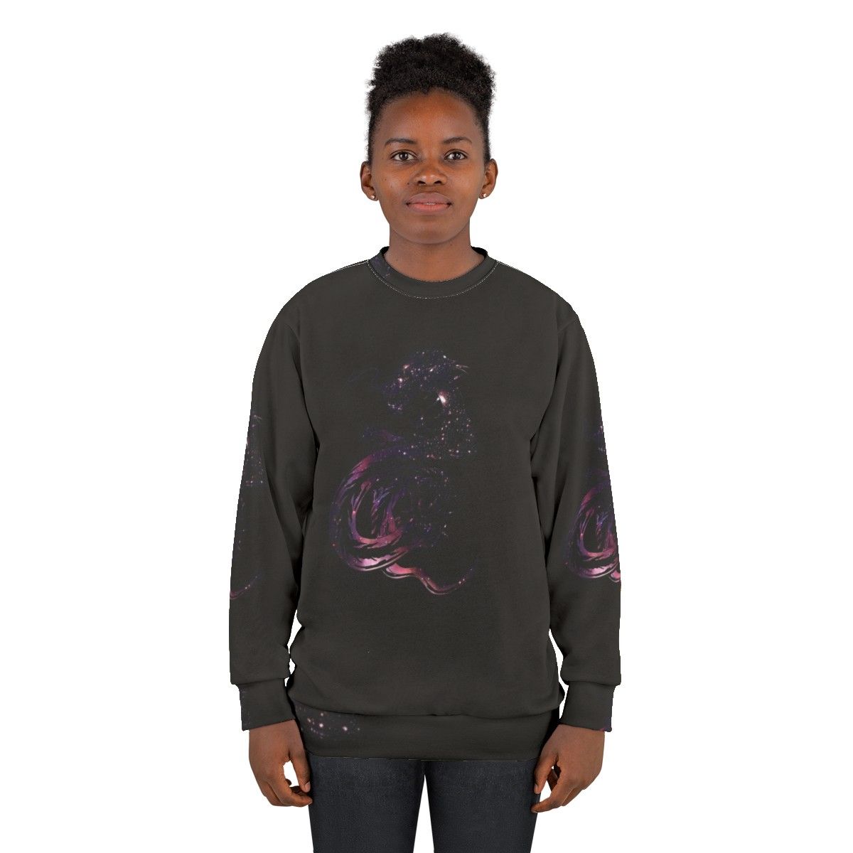 Cosmic dragon sweatshirt featuring a mythological creature design - women