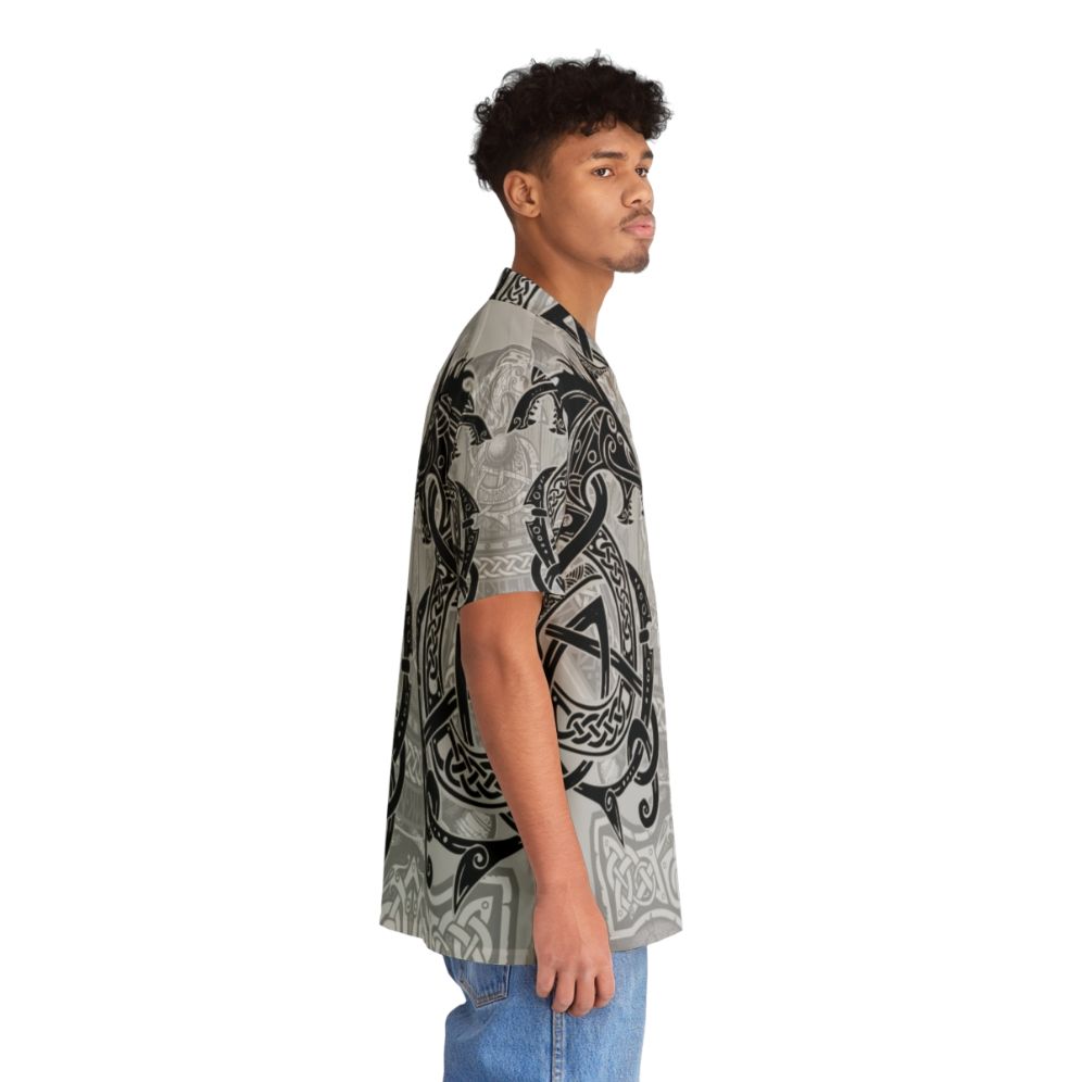 Fighting Fenrir Black Hawaiian Shirt with Norse Mythology Inspired Designs - People Pight