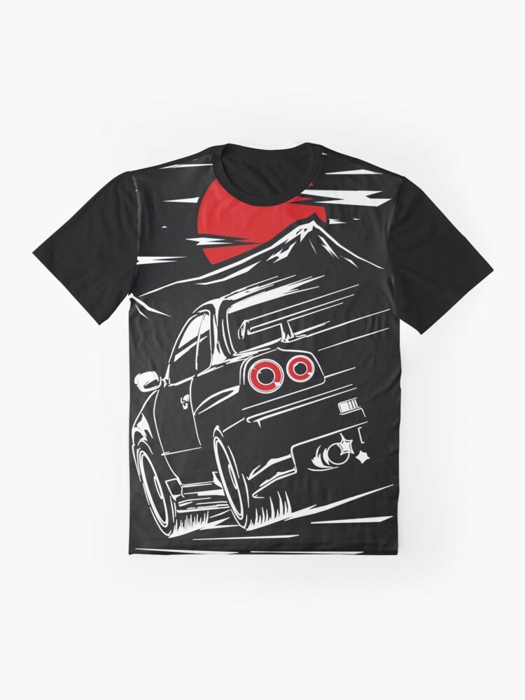 Nissan Skyline GTR R34 graphic t-shirt for car enthusiasts - Flat lay