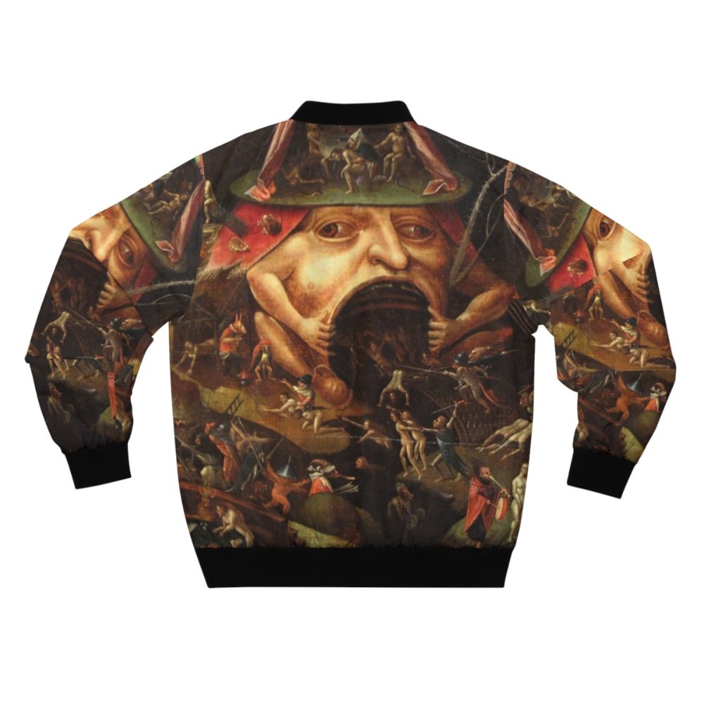 Bomber jacket featuring artwork from Hieronymus Bosch's "The Garden of Earthly Delights" depicting the hellish scenes of the underworld. - Back