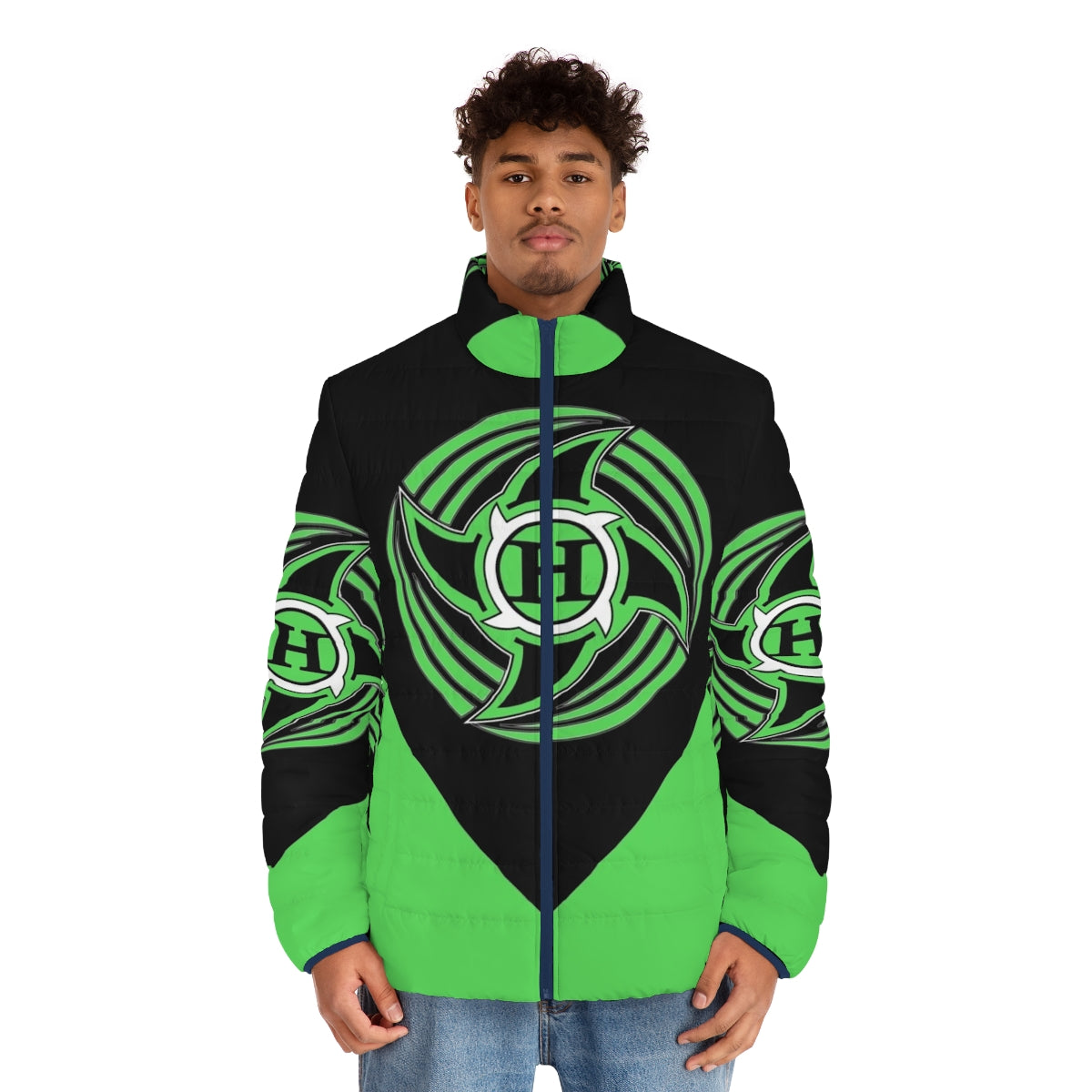 The Hurricane Puffer Jacket - Retro wrestling inspired green puffer jacket - men front