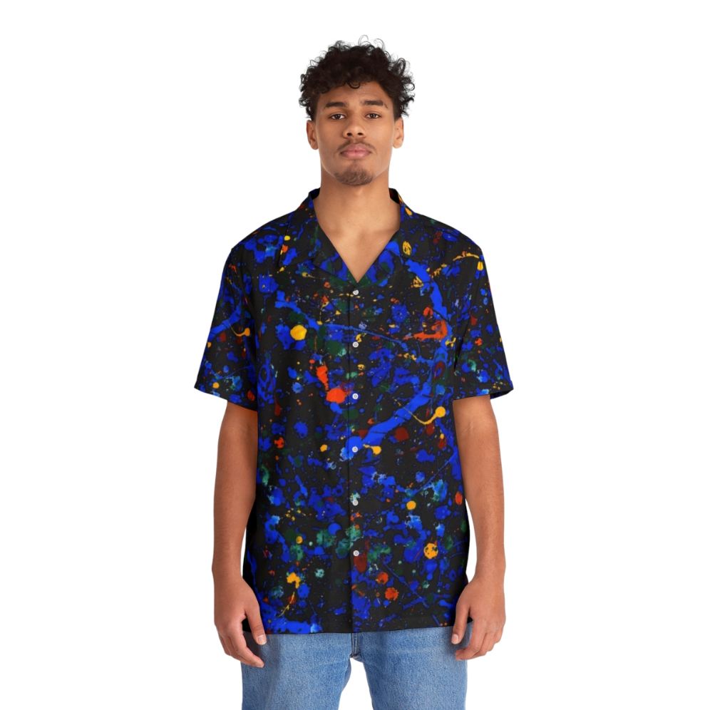 Abstract 909 Hawaiian Shirt with Pollock-inspired Vibrant Design - Lifestyle