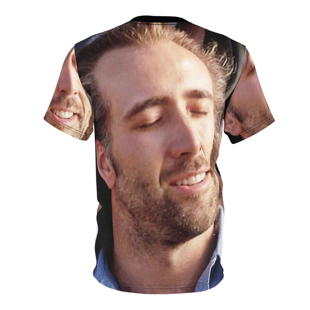 Stylized portrait graphic of famous actor Nicolas Cage on a t-shirt - Back