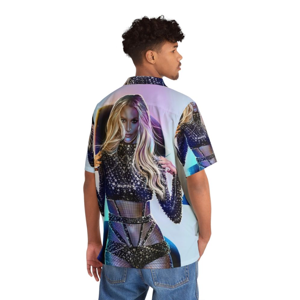 Model wearing a vibrant, music-themed Hawaiian shirt - People Back